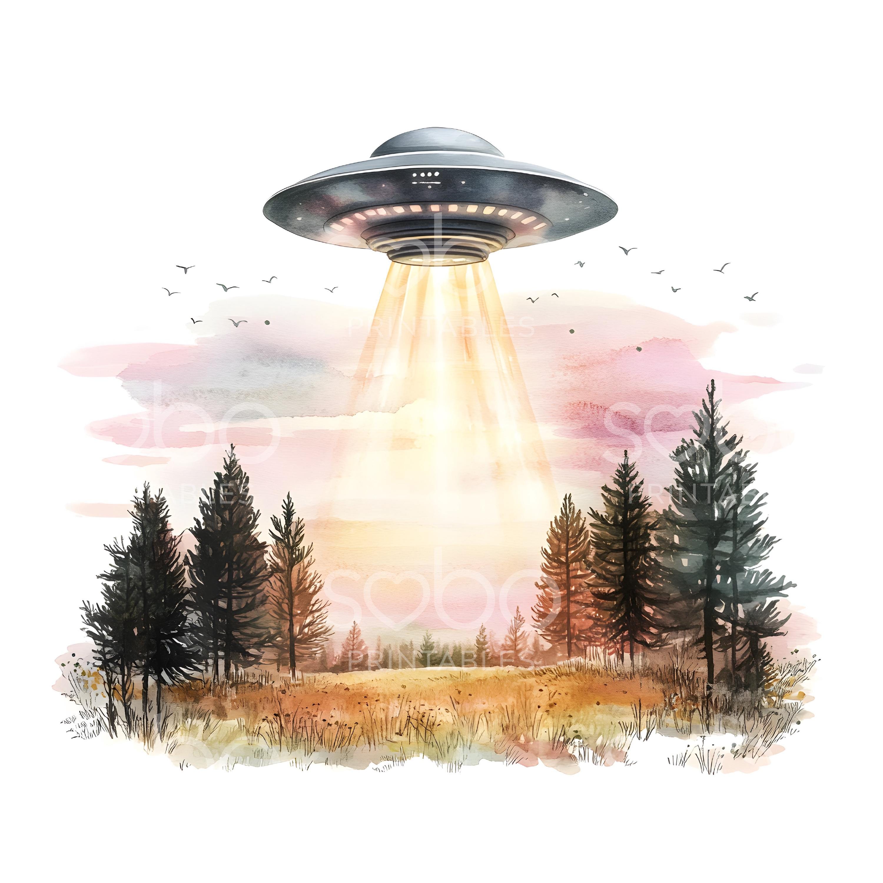21 Alien Ship Clipart, UFO Clipart, UFO in Sky, Printable Watercolor ...