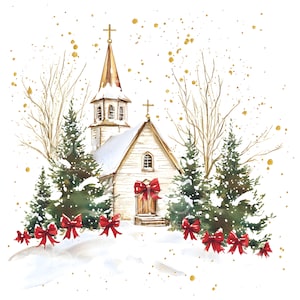 23 Christmas Church clipart, Xmas Church Art, goudfolie kerstkaart, hoge kwaliteit JPG, digitale download, Paper Craft Junk Journal S328