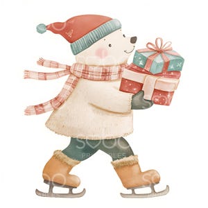 19 Bär auf Schlittschuhen Clipart, Winterwald, Weihnachten, niedlichen Bären, Skandieren, Kinderzimmer Dekor, Winterbär, hochwertige JPG, Junk Journal S284