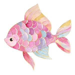 21 kleurrijke vissen clipart, oceaan clipart, afdrukbare aquarel gouden vissen, hoge kwaliteit jpg's, digitale download, kunst aan de muur, Paper Craft S386