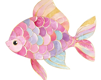 21 Peixes Coloridos Clipart, Oceano Clipart, Peixes Dourados Aquarelados Imprimíveis, JPGs de Alta Qualidade, Download Digital, Arte de Parede, Papel Artesanal S386