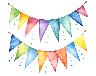 15 Birthday Bunting Clipart, Party Celebration, Watercolor Clipart, High Quality JPGs, Digital download, High resolution, Paper Craft S129