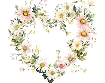 32 imágenes prediseñadas de coronas florales en forma de corazón, corazón para el Día de San Valentín, JPG de alta calidad, descarga digital imprimible, manualidades en papel, diario creativo S379