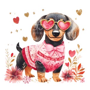 16 Valentinstag Dackel Clipart, Hundebesitzer Geschenk, Aquarell Karte, hochwertige JPG, digitaler Download, Hund Papier Handwerk Junk Journal S520