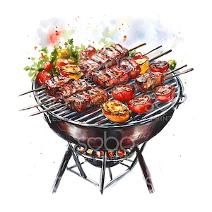 18 imágenes prediseñadas de barbacoa sabrosa, imágenes prediseñadas de parrilla, acuarela imprimible, archivos JPG de alta calidad, descarga digital, manualidades de papel, revista basura S781