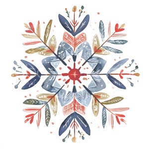 18 Art folklorique scandinave flocon de neige Clipart, Noël mignon, clipart aquarelle imprimable, JPG de haute qualité, téléchargement numérique, étiquette cadeau S268