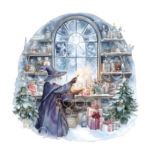 28 Wizard Workshop Clipart, Fantasy Art, Magical Christmas Workshop, Magician, Digital Download, Paper Craft, Junk Journal U165