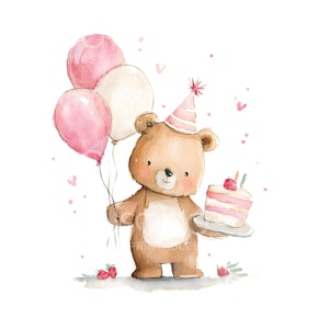 19 Teddy Blumen Bday Clipart, Kinderzimmer einladen, Aquarell druckbare Kunst, hochwertige JPGs, digitaler Download, Papiermodelle, Junk Journal S894