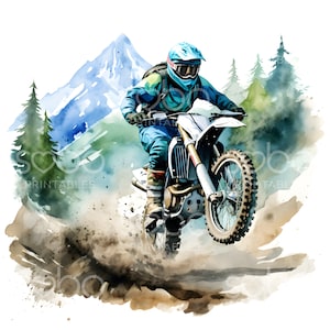 16 Dirt Bike Mountain Clipart, Clipart bici, Clipart acquerello stampabile, JPG di alta qualità, download digitale, Wall Art, Paper Craft S134