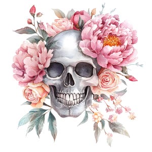 13 imágenes prediseñadas de calaveras florales, imágenes prediseñadas de Halloween espeluznante, imágenes prediseñadas de acuarela, archivos JPG de alta calidad, descarga digital, manualidades de papel, revistas basura S180