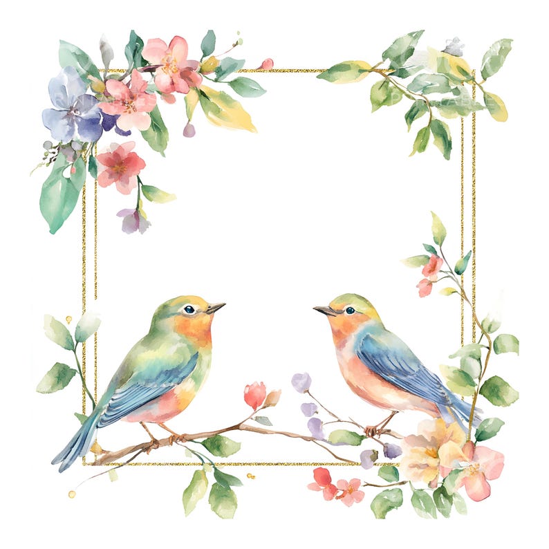19 Floral Bird Frame Clipart, Cute Watercolor Birds, Frames Art, Print ...