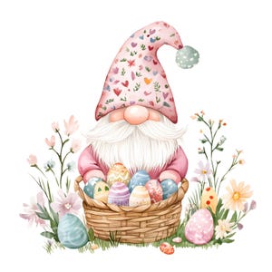 22 Clipart gnome de Pâques mignon, Clipart oeuf de Pâques, carte de Pâques florale, JPG de haute qualité, téléchargement numérique, Paper Craft Junk Journal S380