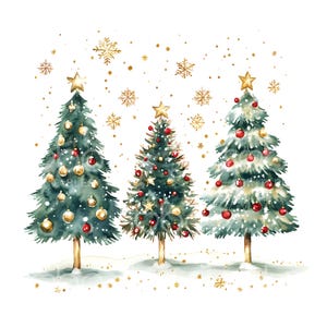 26 julgranar Clipart, klassisk jul, vinterfestligheter, utskrivbara akvarellbilder, högkvalitativa JPG-bilder, digital nedladdning, papperspyssel U19