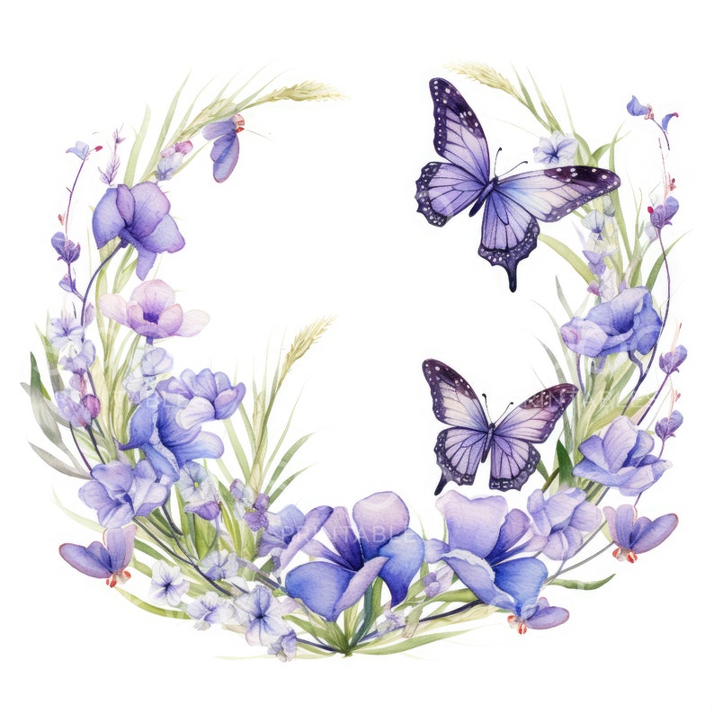 Watercolor Butterfly Wreath Clipart - 11 Jpgs Watercolor Botanical ...