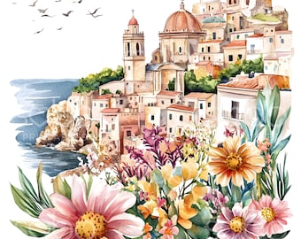 シチリア島 イタリア クリップアート: 水彩旅行イラスト (64 PNG、商用