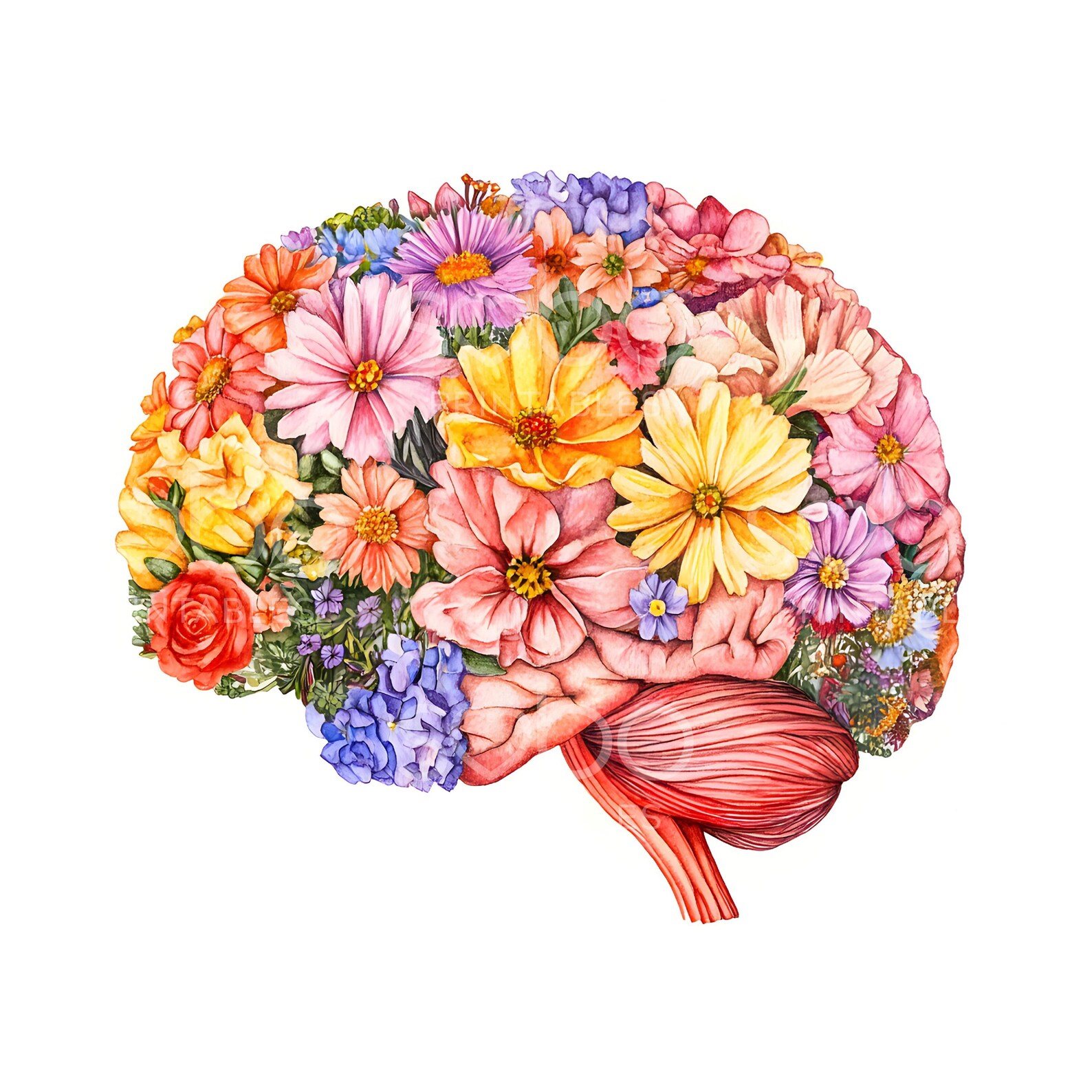 15 Floral Human Brain Clipart, Floral Anatomical Brain, High Quality ...