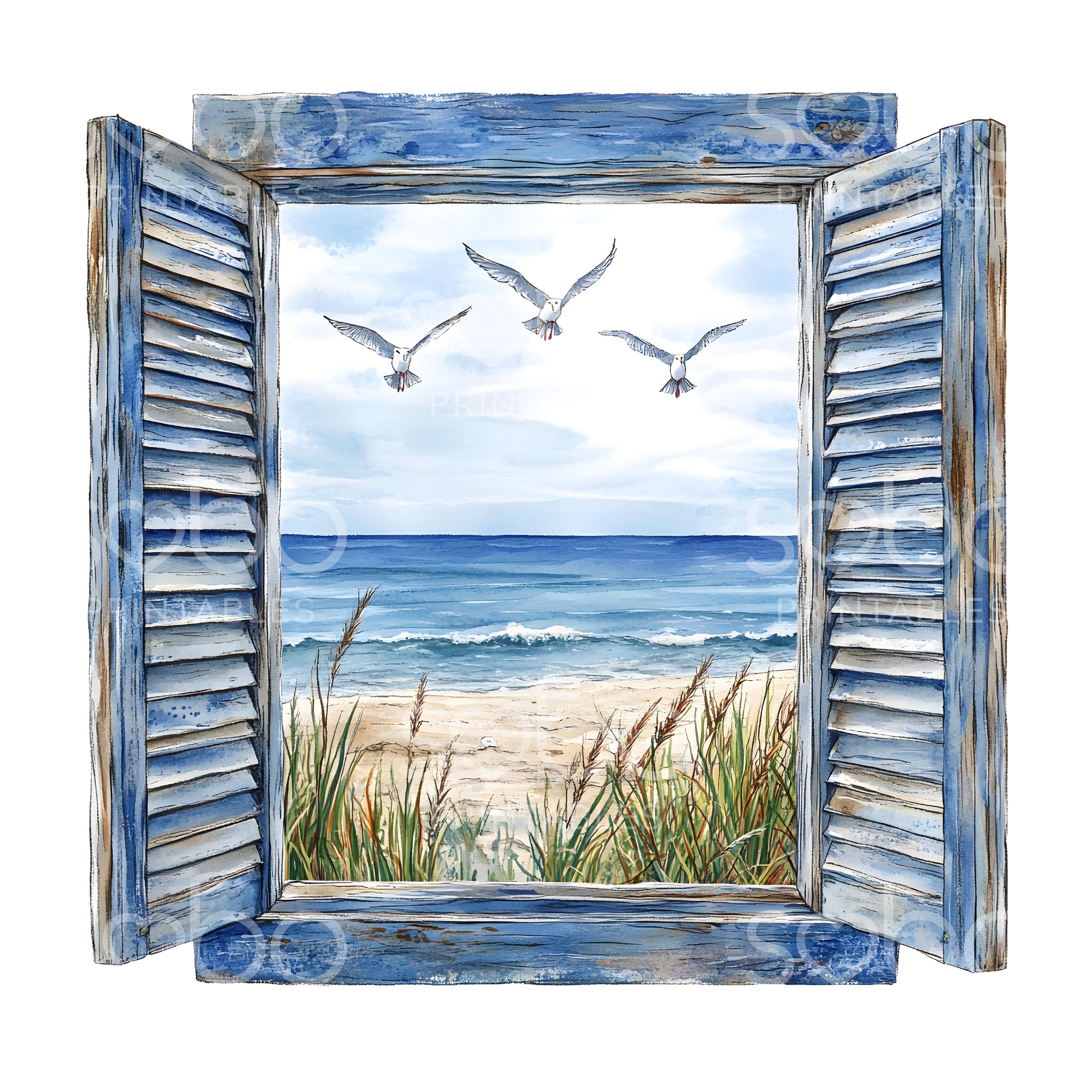 18 Window Ocean View Clipart, Window to Sea, Printable Watercolor