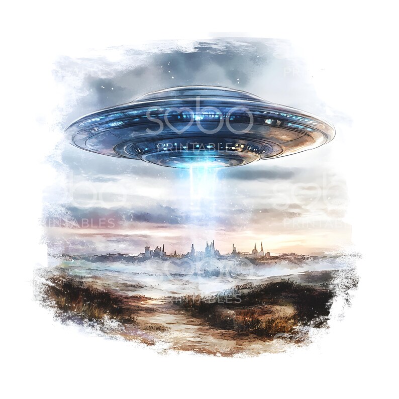 21 Alien Ship Clipart, UFO Clipart, UFO in Sky, Printable Watercolor ...