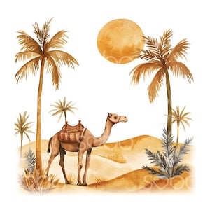 15 Clipart di cammelli del deserto, paesaggio desertico, dune di sabbia boho, acquerelli stampabili, JPG di alta qualità, creazioni di carta, diario di scarto S818