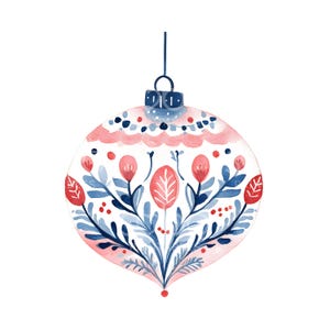 Art populaire scandinave 27 boules de Noël Clipart, clipart aquarelle imprimable ornement de Noël, fichiers JPG de haute qualité, téléchargement numérique, carte de Noël S353