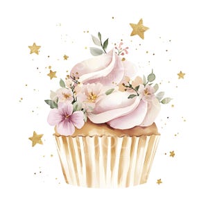 30 cliparts bohèmes pastels pour cupcakes, invitation de cupcakes d'anniversaire pour enfants, feuille d'or, JPG de haute qualité, téléchargement numérique, journal pour créer des objets indésirables en papier S707