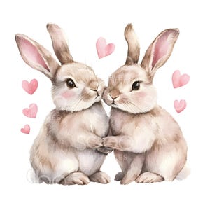 22 Kaninchen Liebe Herzen Clipart, Kaninchen Paar, Valentinstag Karte, Hohe Qualität JPG, Digital Download, Papiermodelle, Junk Journal S398
