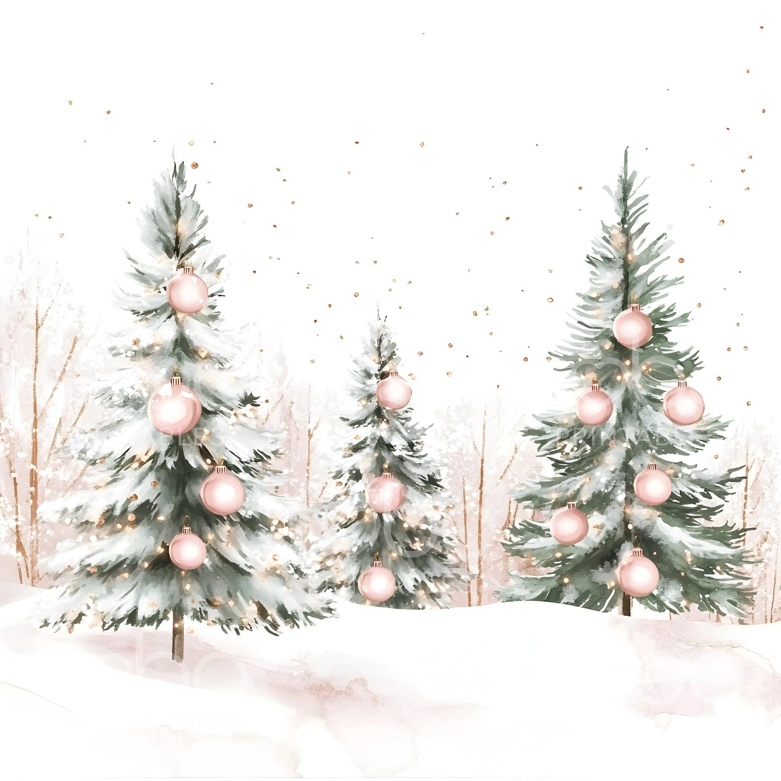 24 Pink Christmas Trees Clipart, Winter Festive Clipart, Printable ...