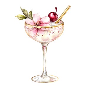 22 Clipart di cocktail rosa, drink per addio al nubilato, arte ad acquerello stampabile, JPG di alta qualità, download digitale, artigianato di carta, diario spazzatura S734