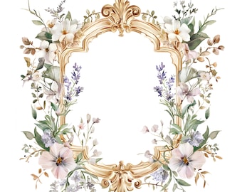22 Floral Rococo Frame Clipart, Wedding Invitation, Frame French Art, High Quality JPGs, Digital Download, Paper Craft, Junk Journal S829