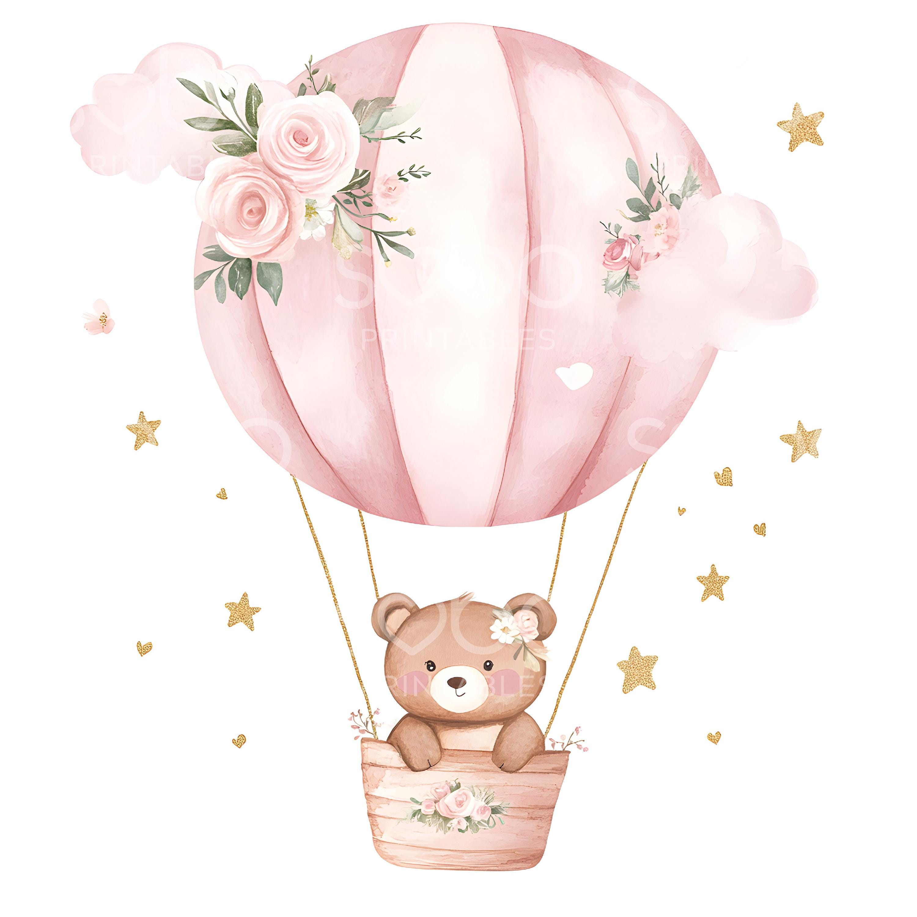 17 Pink Teddy Bears Clipart, Hot Air Balloons, Baby Shower Clipart ...