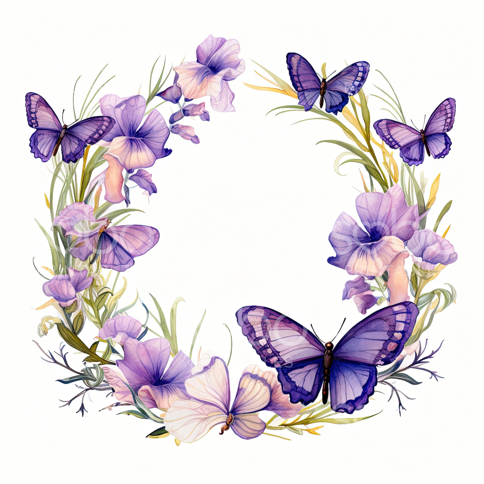 Watercolor Butterfly Wreath Clipart - 11 Jpgs Watercolor Botanical ...