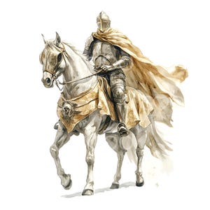 22 imágenes prediseñadas de caballeros medievales, caballeros a caballo, arte de acuarela imprimible, archivos JPG de alta calidad, descarga digital, manualidades de papel, diario basura S528