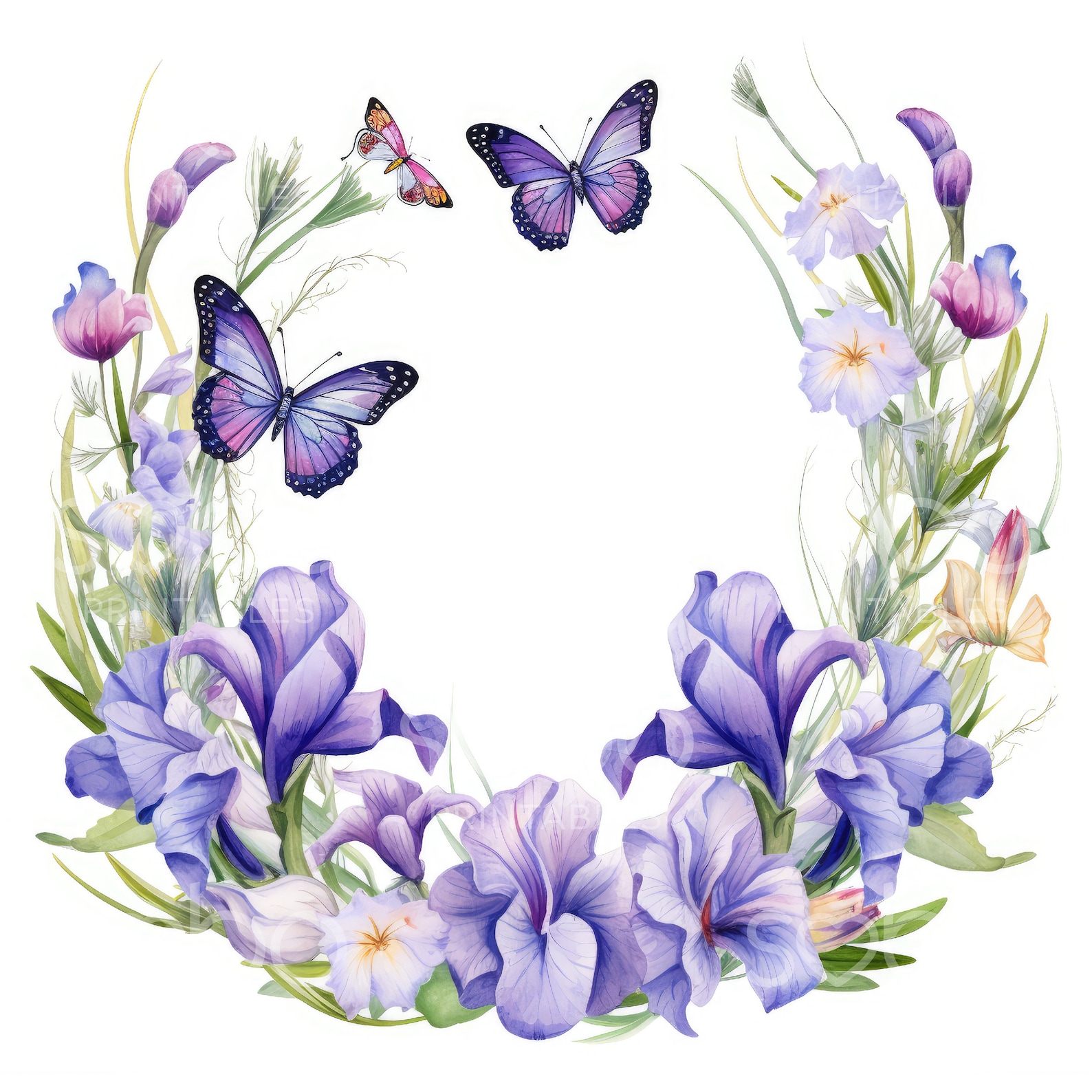 Watercolor Butterfly Wreath Clipart - 11 Jpgs Watercolor Botanical ...