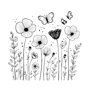 28 doodle schattige bloemen clipart, getekende bloemen, handgetekende, botanische bloemen, hoge kwaliteit jpg's, zeer fijne tekeningen, Paper Craft, Junk Journal S998