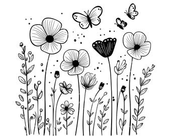 28 Doodle Cute Flowers Clipart, Sketched Flowers, Hand Drawn, Botanical Flowers, High Quality JPGs, Line Art, Paper Craft, Junk Journal S998