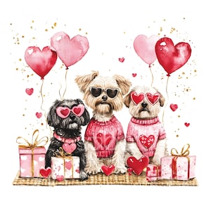 18 Valentinstag Hunde Clipart, Hundebesitzer Geschenk, Aquarell Karte, hochwertige JPG, digitaler Download, liebevolle Hunde Handwerk, Junk Journal S419