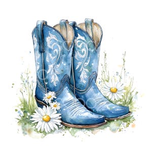 26 Daisy Boots Clipart, Cowboy-Stiefel mit Blumenmuster, druckbare Aquarell Clipart, hochwertige JPGs, digitaler Download, Papierhandwerk S972