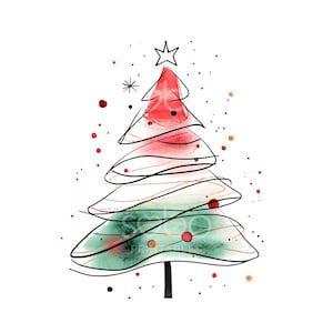 18 Clipart di alberi di Natale con linee artistiche, Clipart di alberi di Natale minimali, acquerello stampabile, JPG di alta qualità, download digitale, carta artigianale S334