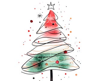 18 lignes art arbres de Noël des cliparts, des cliparts minimal d'arbres de Noël, aquarelle imprimable, JPG de haute qualité, téléchargement numérique, créations en papier S334