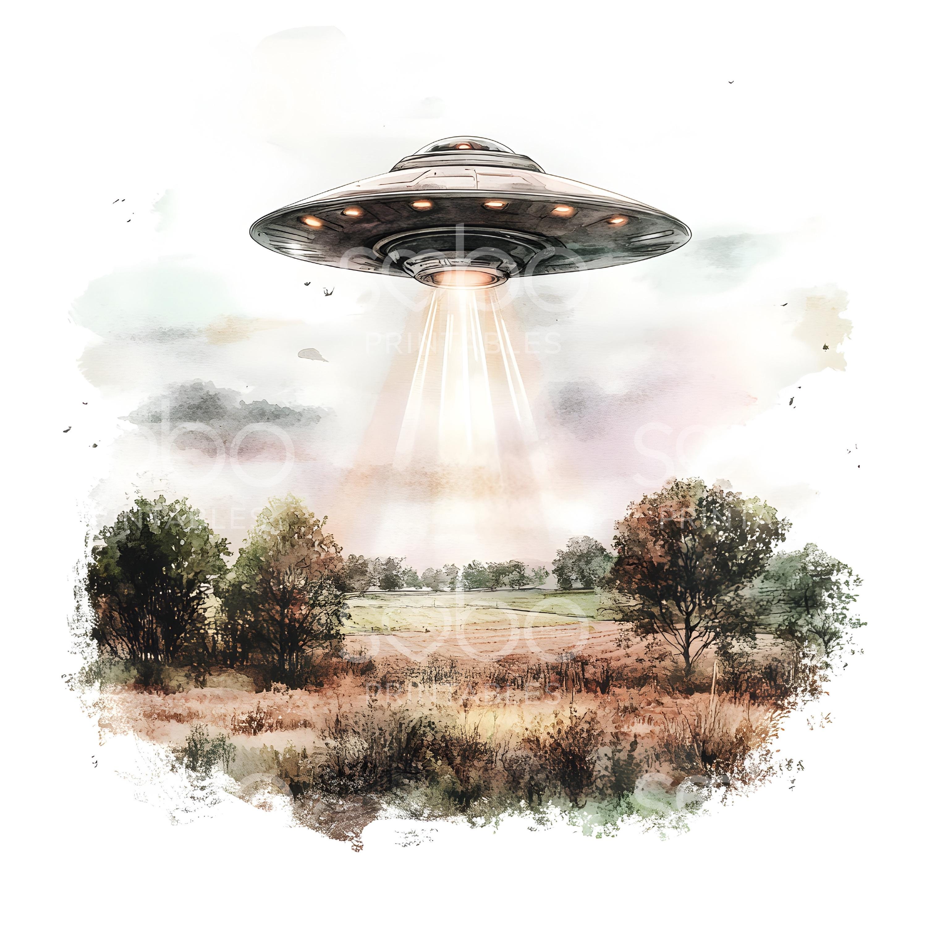21 Alien Ship Clipart, UFO Clipart, UFO in Sky, Printable Watercolor ...