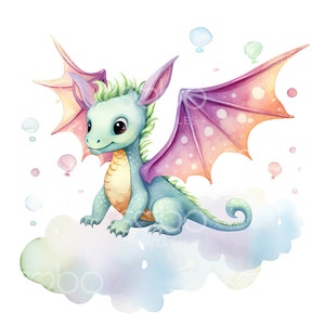 18 Pastel Dragons Clipart, Dragon Clipart, Printable Watercolor Clipart, High Quality JPGs, Digital download, Wall Art Baby, Paper Craft S74