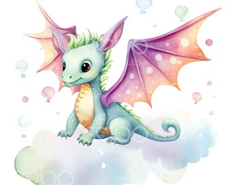 18 パステル ドラゴン クリップアート、ドラゴン クリップアート、印刷可能な水彩クリップアート、高品質 JPG、デジタル ダウンロード、ウォール アート ベビー、ペーパー クラフト S74