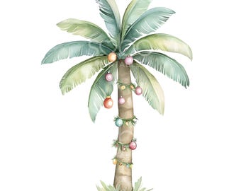26 Pojedyncze Tropikalne Choinki Clipart, Palm Tree Xmas Art, Wydrukowalne Akwarela, Wysokiej Jakości JPG, Pobieranie Cyfrowe, Papierowe Rękodzieło S356
