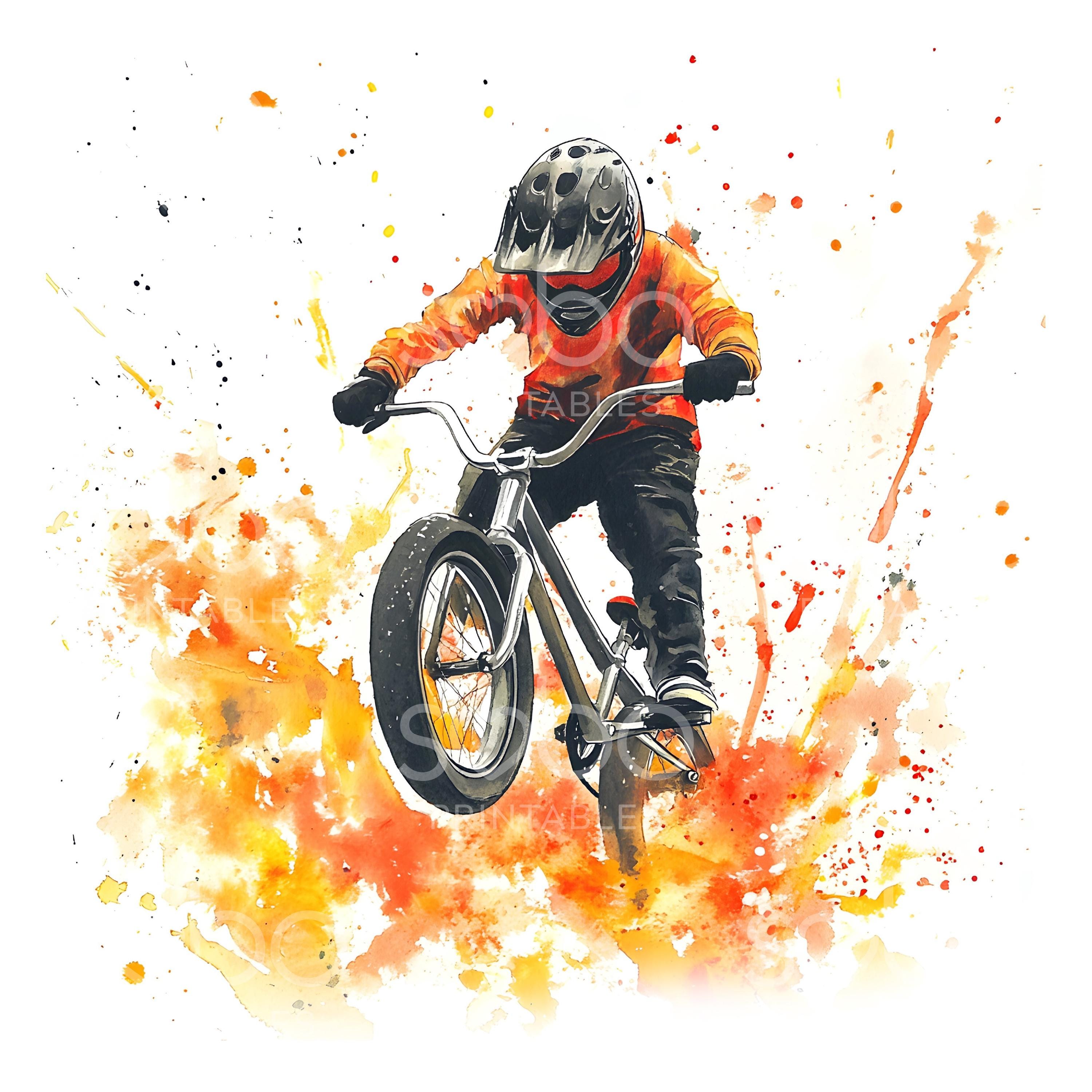 絵画 bmx 18 BMX Fire Clipart, BMX Race, Fiery BMX Bike, Bike Art, Printable