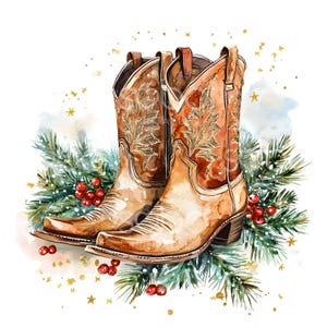 16 Weihnachten Cowboy Boots Clipart, Festliche Stiefel Clipart, druckbare Aquarell Clipart, hochwertige JPGs, digitaler Download Paper Craft S296