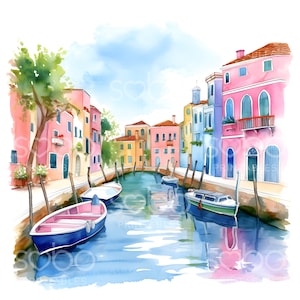 17 Clipart Venise, Italie Clipart, Clipart aquarelle d'été italien, JPG de haute qualité, téléchargement numérique, créations en papier, journaux indésirables S106