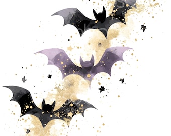 19 Fioletowe Halloweenowe Nietoperze Clipart, Straszne Nietoperze, Tworzenie Kartek, Latające Nietoperze, Wysokiej Jakości JPG, Pobieranie Cyfrowe, Rękodzieło Papierowe, Dziennik Śmieci S259