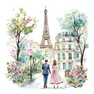 21 Paar in Paris Clipart, süßes romantisches Paar, druckbares Aquarell, hochwertige JPGs, digitaler Download, Papierhandwerk, Junk Journal S608