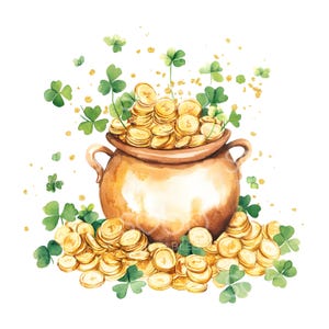 Clipart coeur 24 feuilles de trèfle en or, Saint Patrick, aquarelle imprimable, fichiers JPG de haute qualité, téléchargement numérique, créations en papier S477