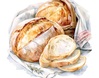 26 Sourdough Bread Clipart, Farmhouse Bakery, Bread Baking Clipart, High Quality JPGs, Digital Download, Paper Craft, Junk Journal U317
